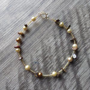 Sand- Brown and Gold Beaded Charm Bracelet